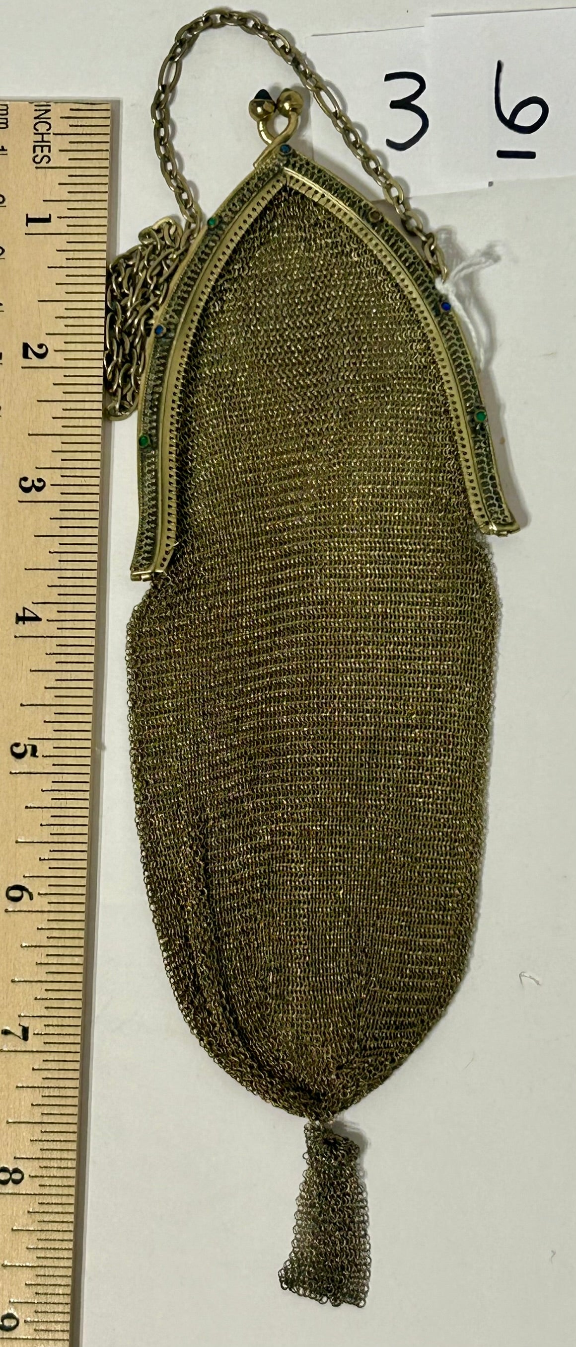 ANTIQUE MESH PURSE BY WHITING & DAVIS WITH JEWELED FRAME