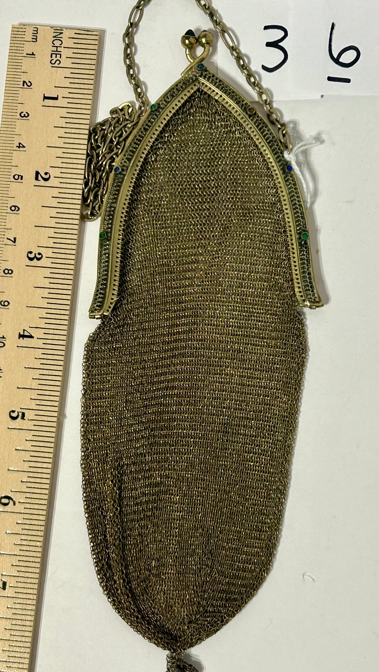 ANTIQUE MESH PURSE BY WHITING & DAVIS WITH JEWELED FRAME
