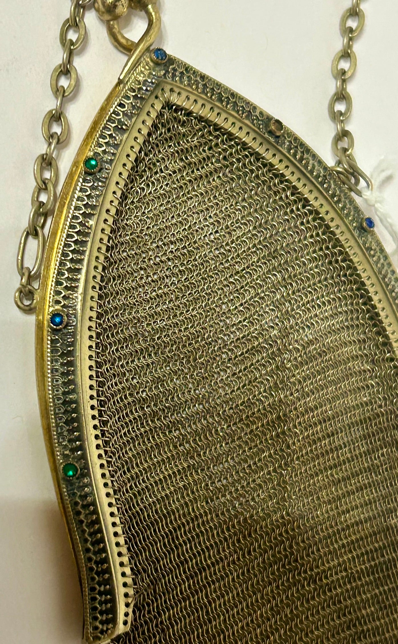 ANTIQUE MESH PURSE BY WHITING & DAVIS WITH JEWELED FRAME