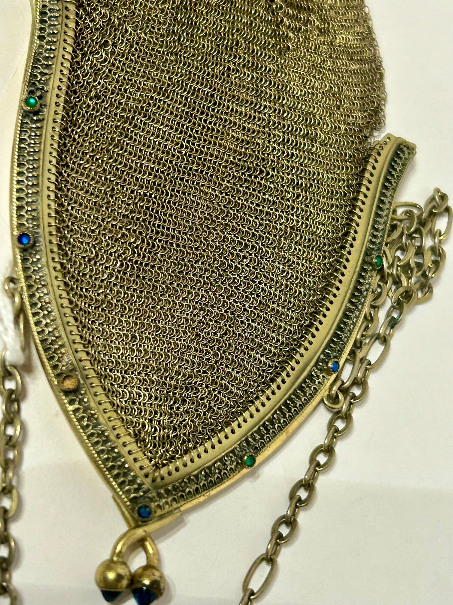 ANTIQUE MESH PURSE BY WHITING & DAVIS WITH JEWELED FRAME