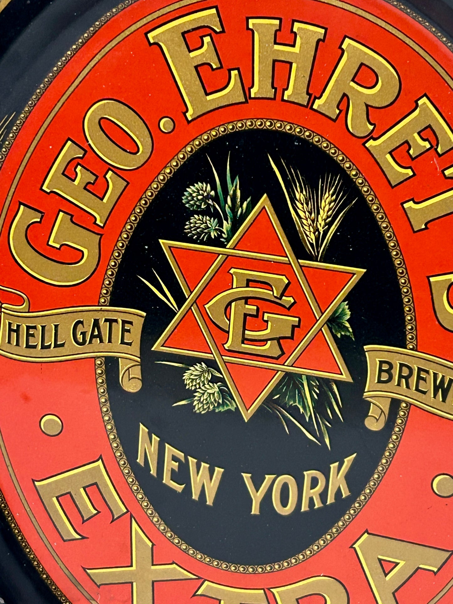 ANTIQUE BEER TRAY ADVERTISING GEO. EHRET'S EXTRA HELL GATE BREWERY