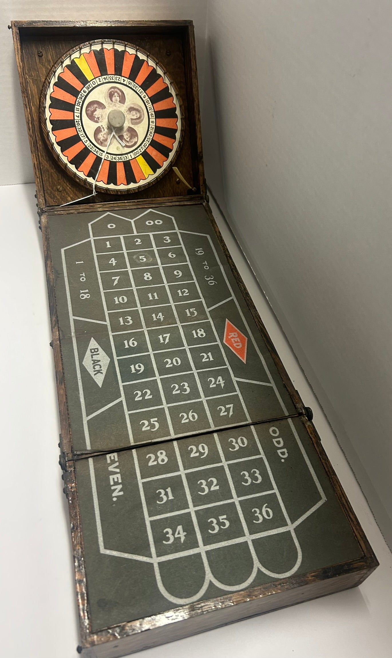 ROULETTE WHEEL PORTABLE ANTIQUE GAMBLING GAME WITH WOMEN ILLUSTRATIONS