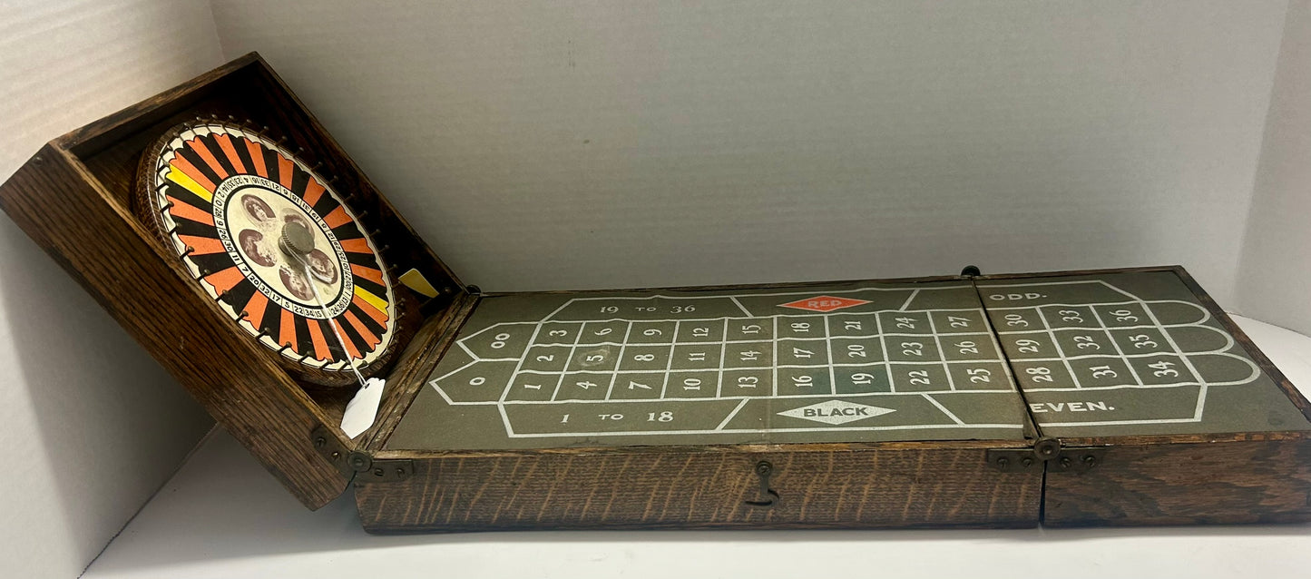 ROULETTE WHEEL PORTABLE ANTIQUE GAMBLING GAME WITH WOMEN ILLUSTRATIONS