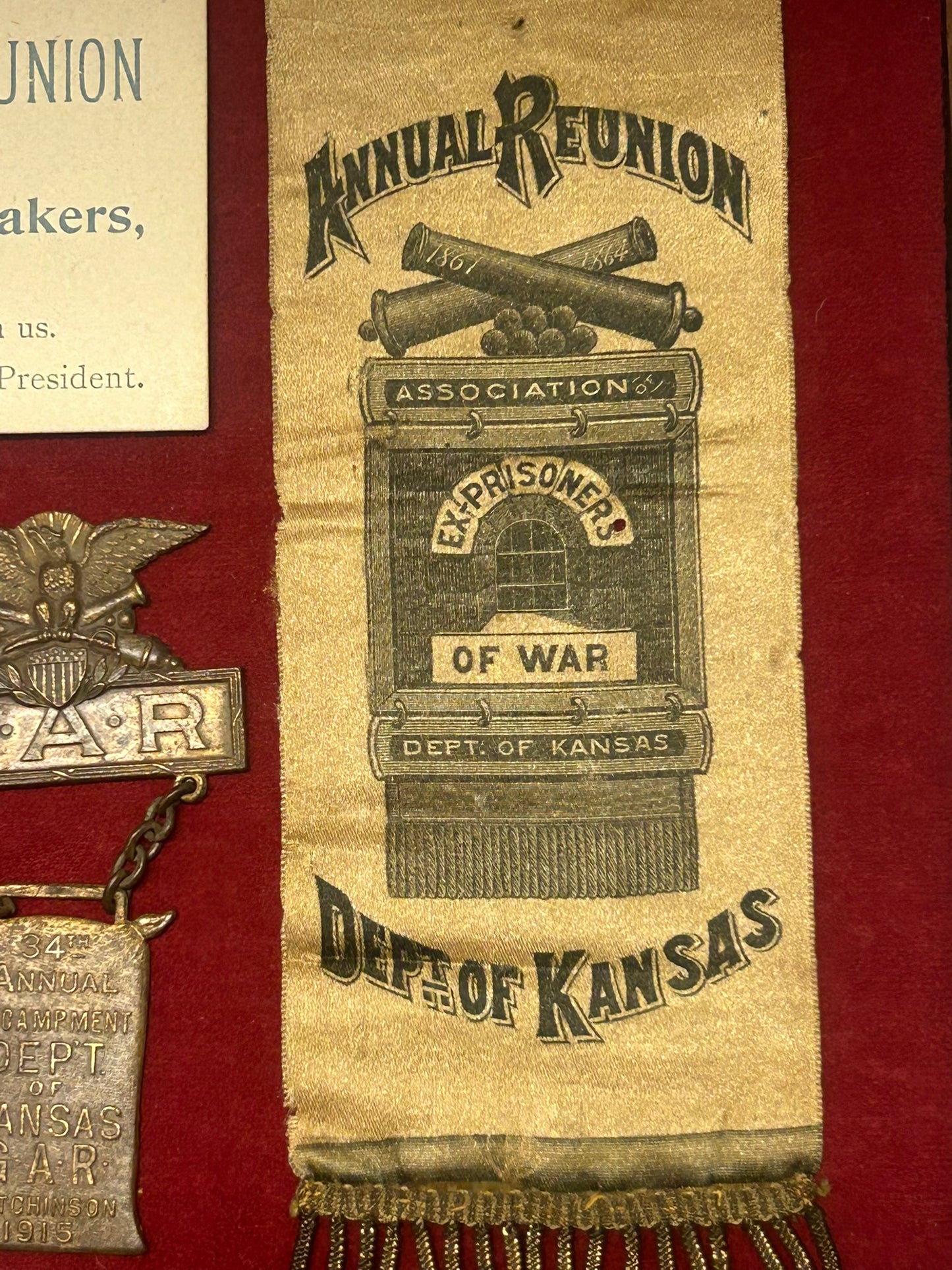 CIVIL WAR REUNION BADGES FOR NEBRASKA AND KANSAS INCLUDING PRISONERS OF WAR