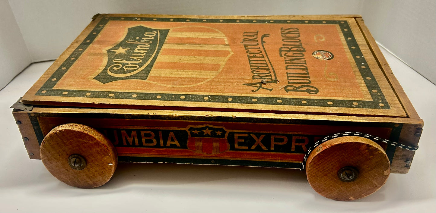 COLUMBIA ARCHITECTURAL BUILDING BLOCKS BY CONVERSE IN ORIGINAL PATRIOTIC WOOD WAGON
