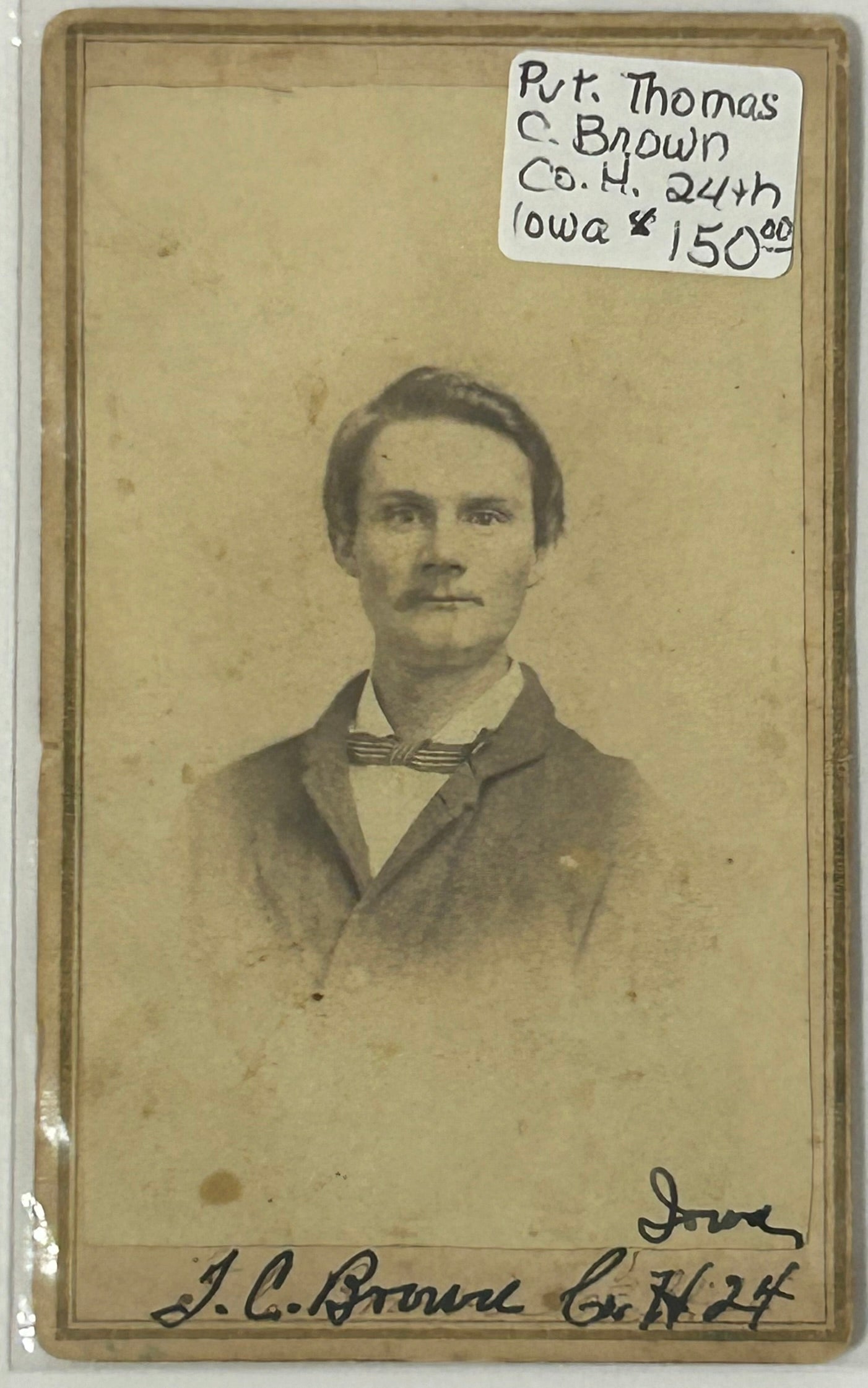 CIVIL WAR IOWA SOLDIER PVT. THOMAS C. BROWN CO. H 24TH IOWA CDV PHOTO