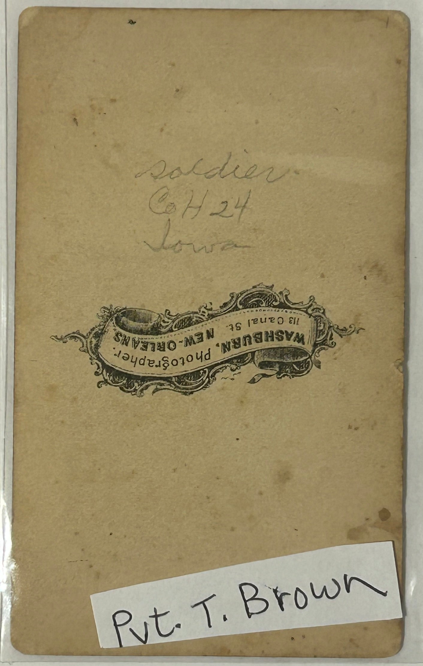 CIVIL WAR IOWA SOLDIER PVT. THOMAS C. BROWN CO. H 24TH IOWA CDV PHOTO