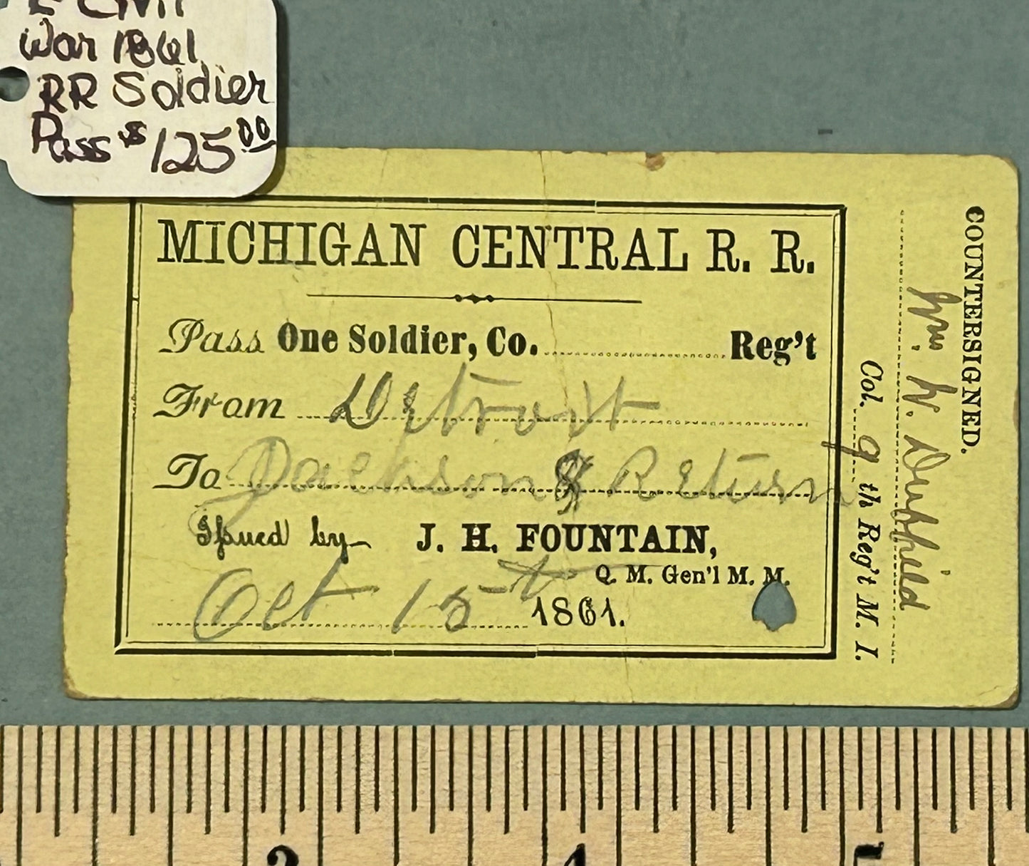 CIVIL WAR RAILROAD 1861 SOLDIER PASS