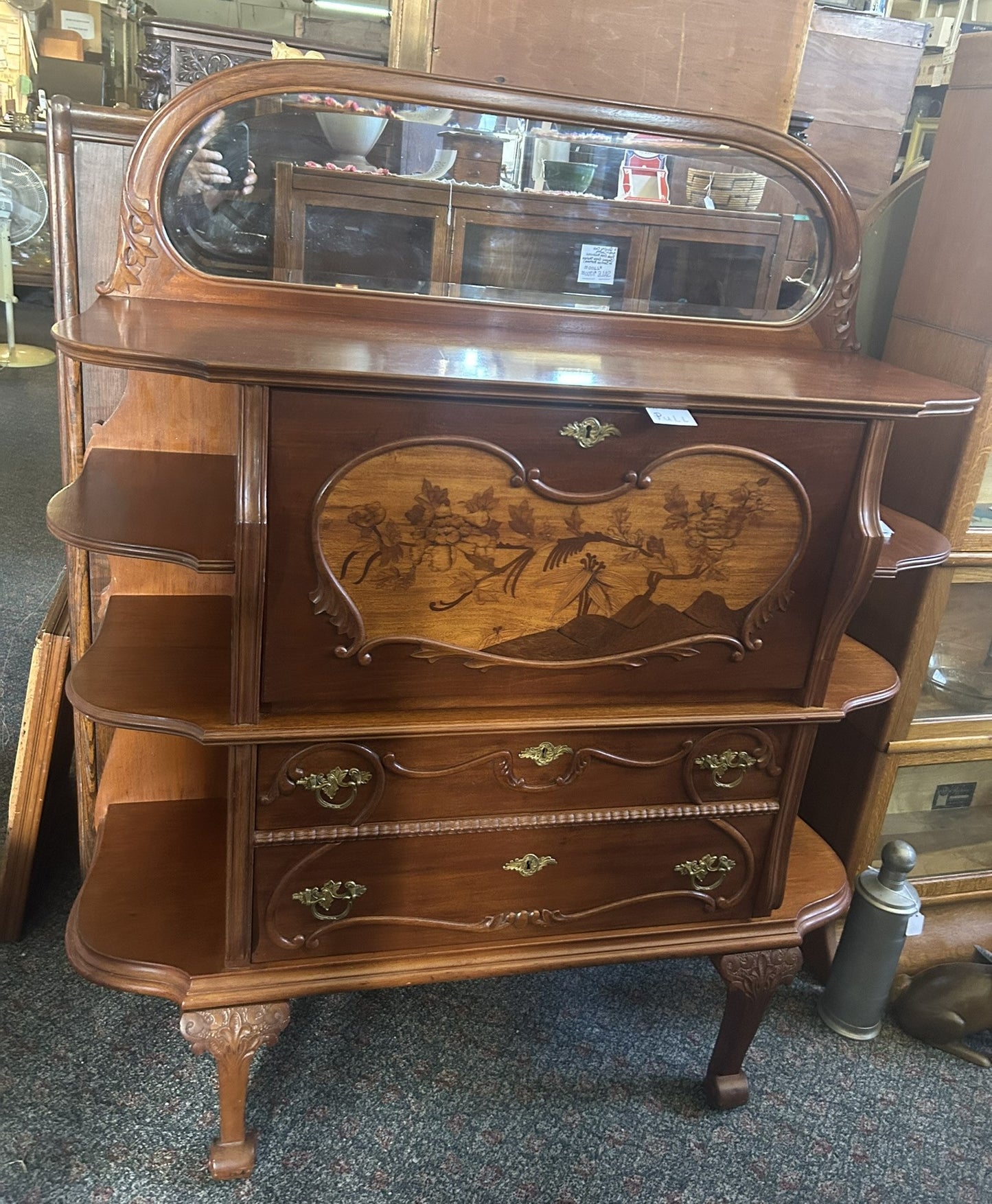 ANTIQUE FRENCH INLAID DROP FRONT DESK