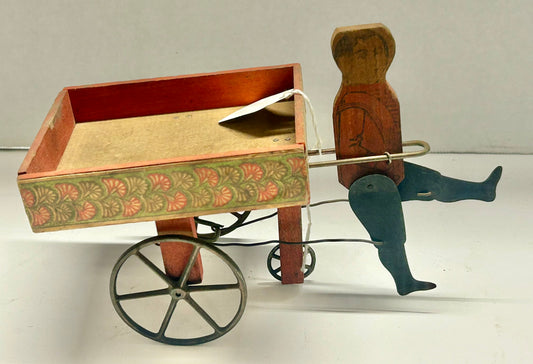 ANTIQUE 1800'S BOY WITH CART PULL TOY MAYBE BY CRANDALL
