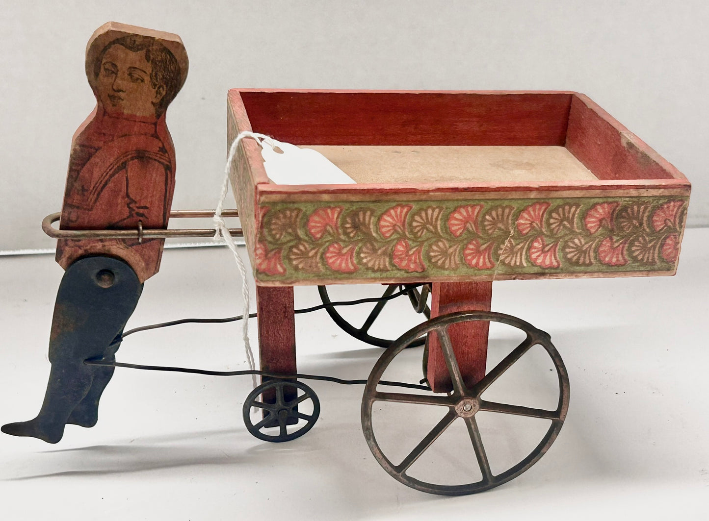 ANTIQUE 1800'S BOY WITH CART PULL TOY MAYBE BY CRANDALL