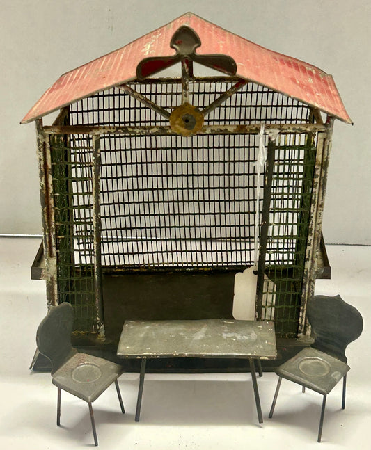 TOY TIN AND WIRE ANTIQUE ROOM WITH TABLE AND CHAIRS