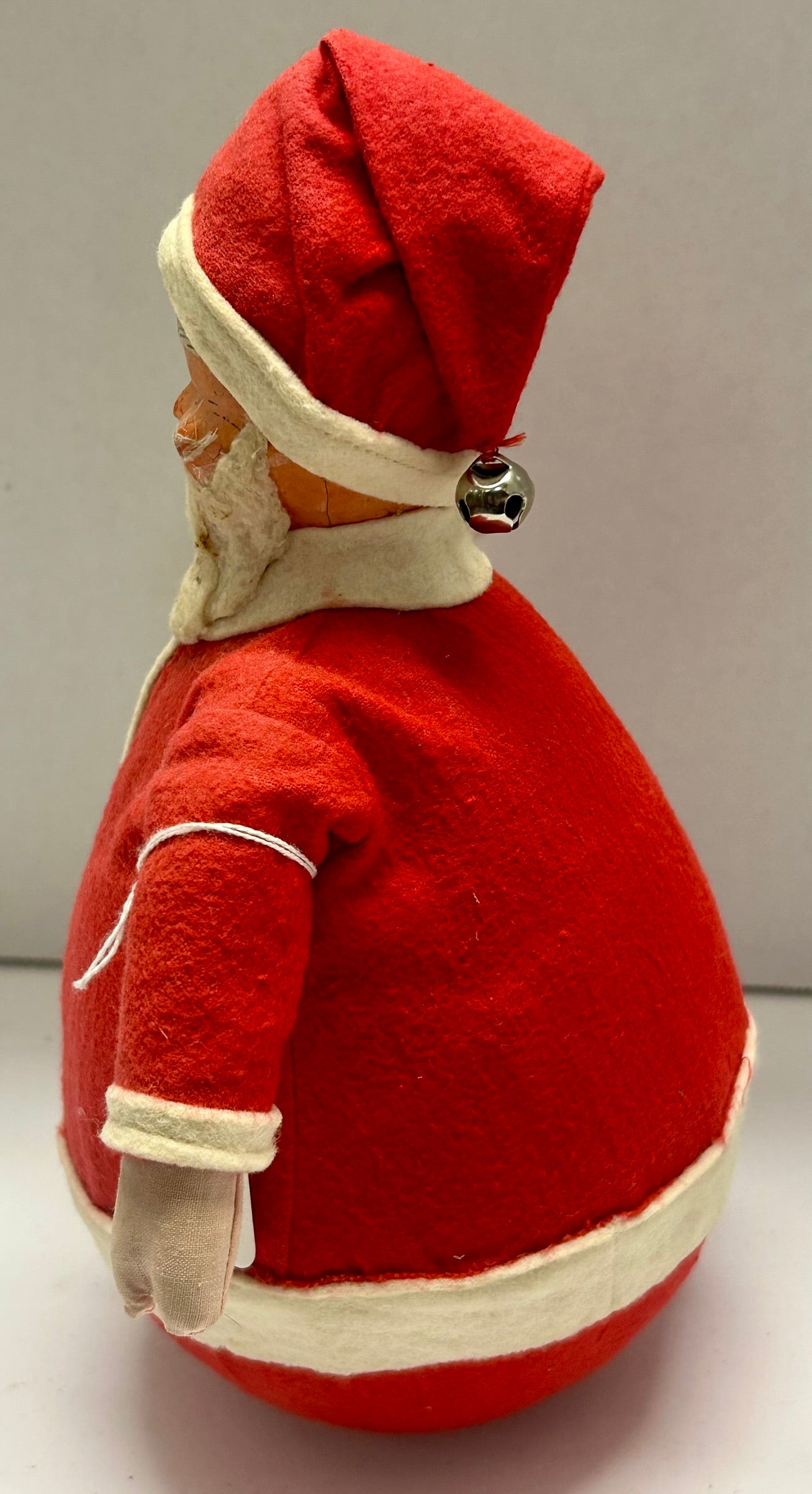 ROLLY POLLY SANTA ANTIQUE UNUSUAL WITH FELT CLOTHES AND CHIMES
