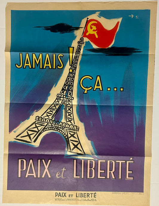 ANTI  COMMUNIST JAMIS 1951 FRENCH POSTER WITH EIFEL TOWER