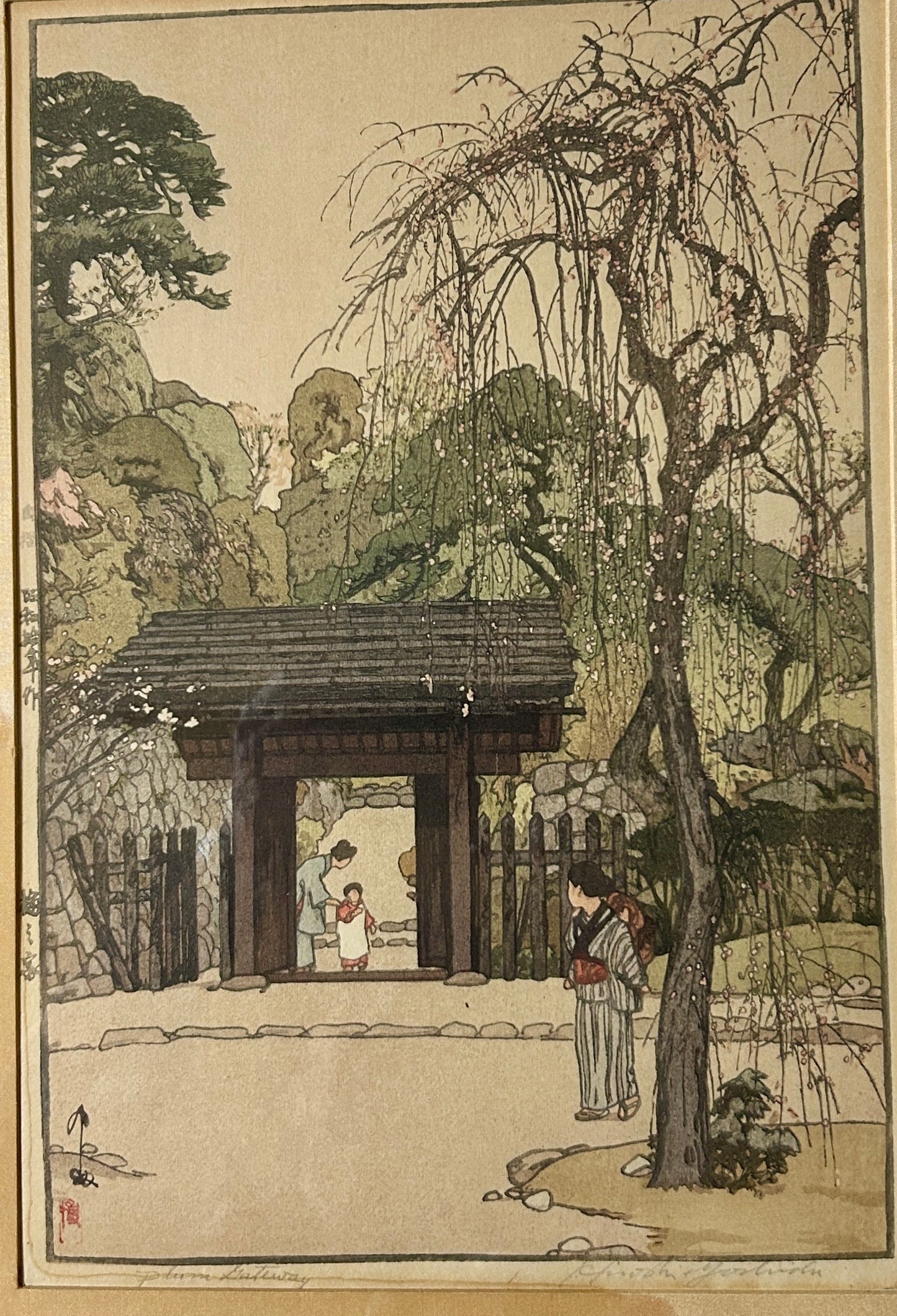 YOSHIDA HIROSHI 1876-1950 JAPANESE WOODBLOCK PRINT "PLUM GATEWAY"