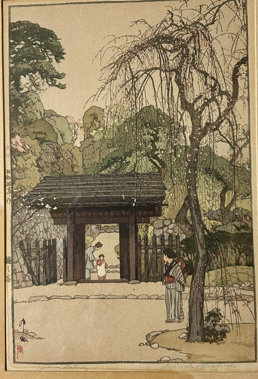 YOSHIDA HIROSHI 1876-1950 JAPANESE WOODBLOCK PRINT "PLUM GATEWAY"
