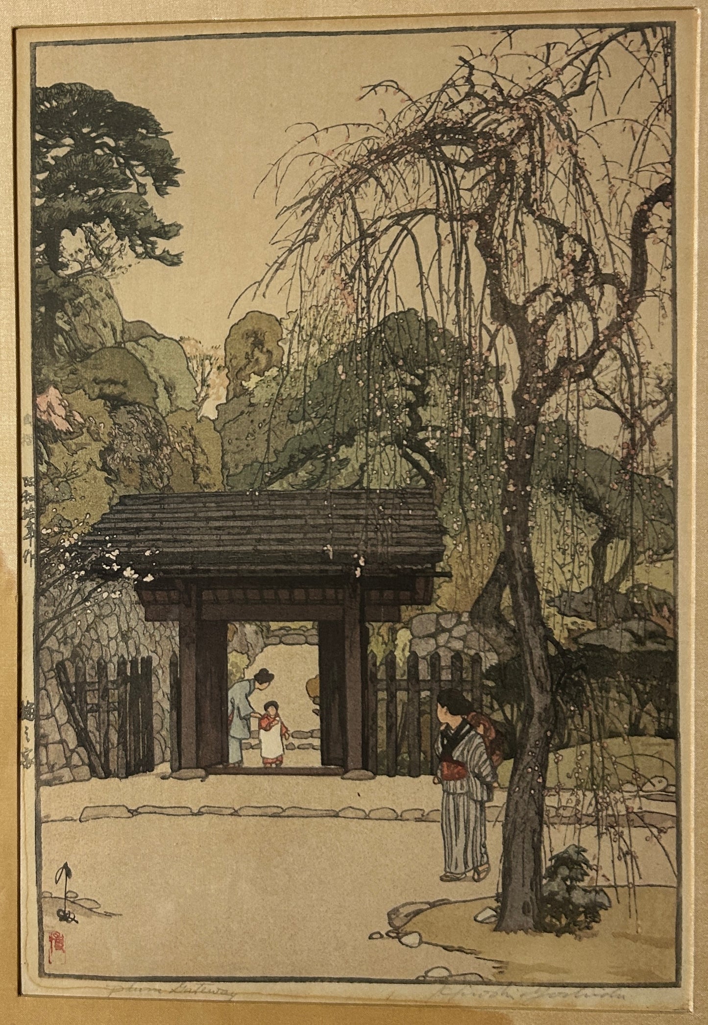 YOSHIDA HIROSHI 1876-1950 JAPANESE WOODBLOCK PRINT "PLUM GATEWAY"