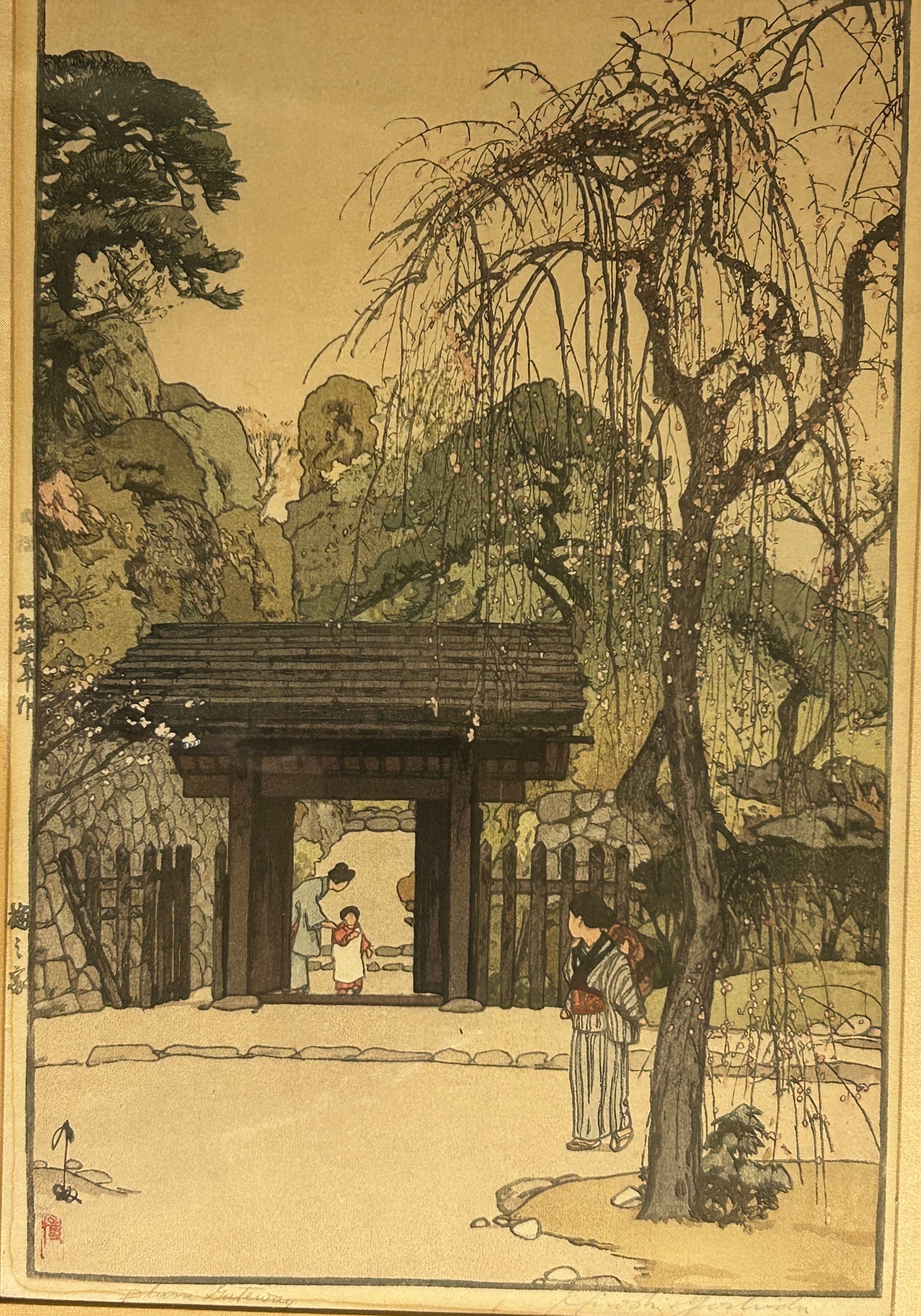 YOSHIDA HIROSHI 1876-1950 JAPANESE WOODBLOCK PRINT "PLUM GATEWAY"