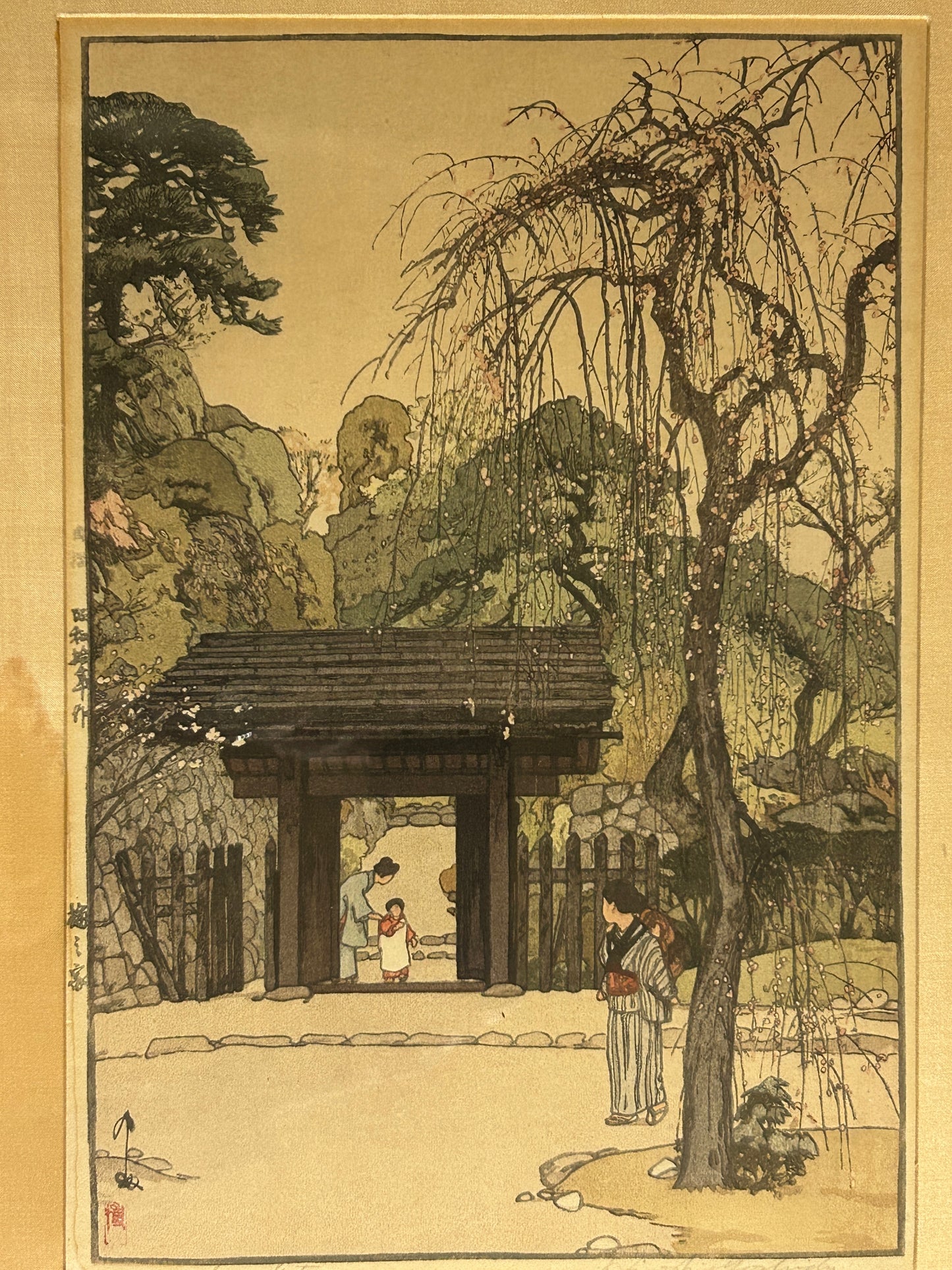 YOSHIDA HIROSHI 1876-1950 JAPANESE WOODBLOCK PRINT "PLUM GATEWAY"