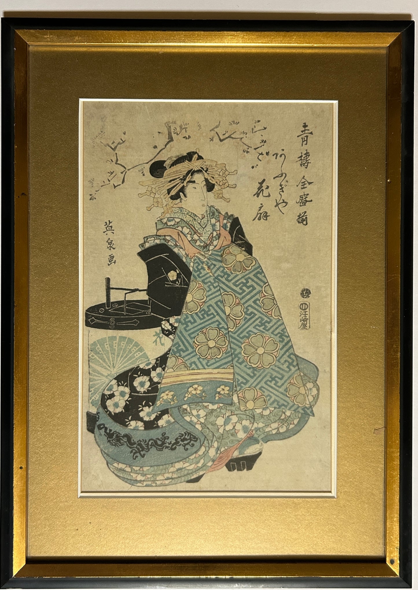 KEISAI EISEN 1790-1848 JAPANESE WOODBLOCK PRINT OF WOMAN