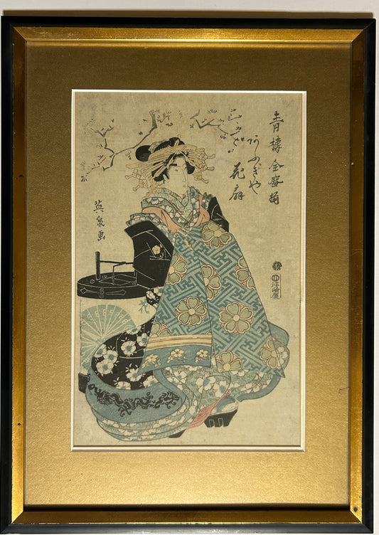 KEISAI EISEN 1790-1848 JAPANESE WOODBLOCK PRINT OF WOMAN