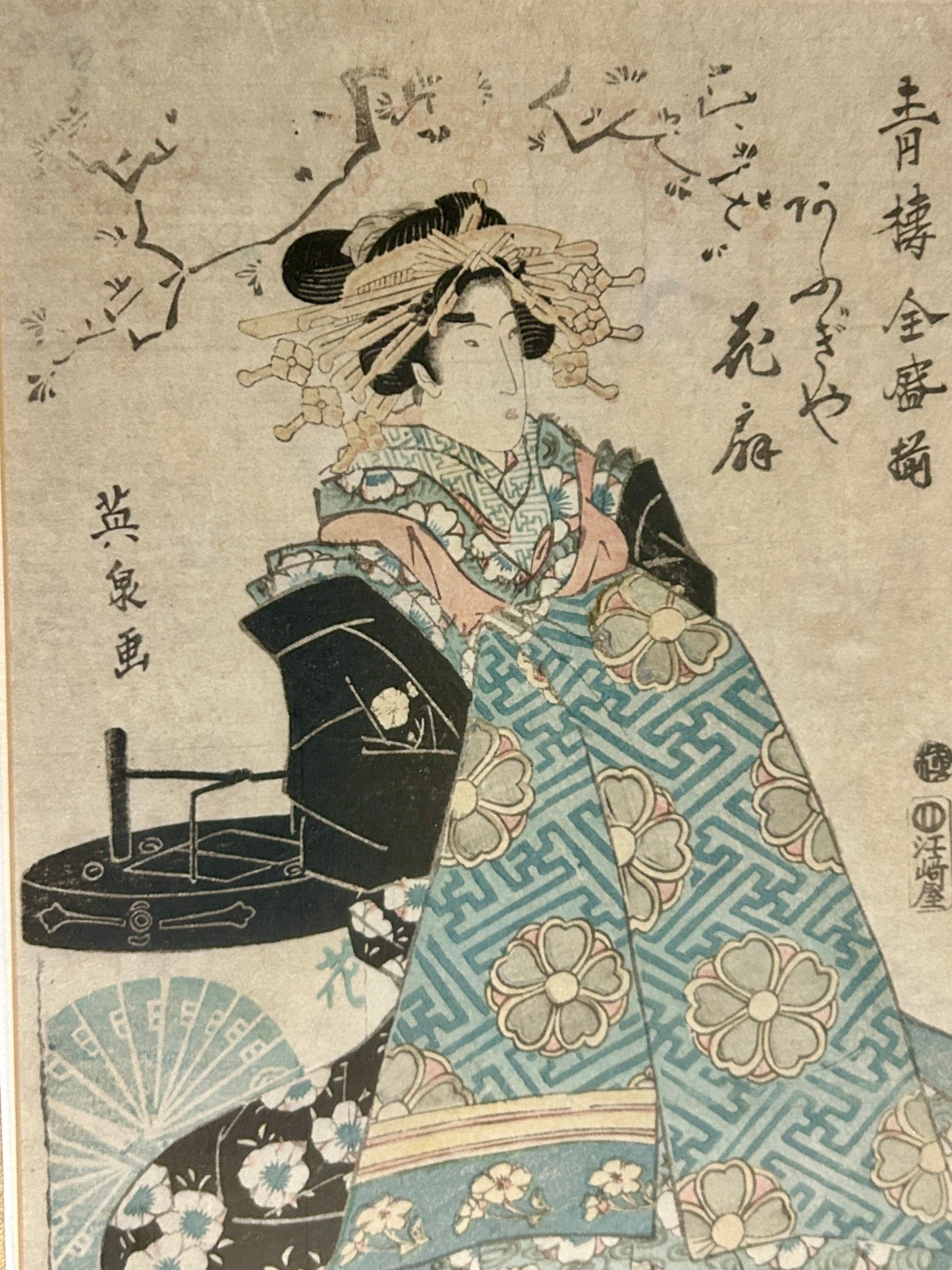 KEISAI EISEN 1790-1848 JAPANESE WOODBLOCK PRINT OF WOMAN