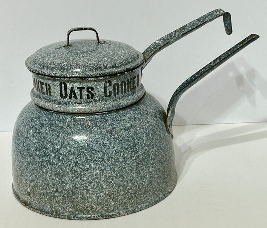 ANTIQUE ENAMELWARE ADVERTISING QUAKER OATS COOKER DOUBLE BOILER