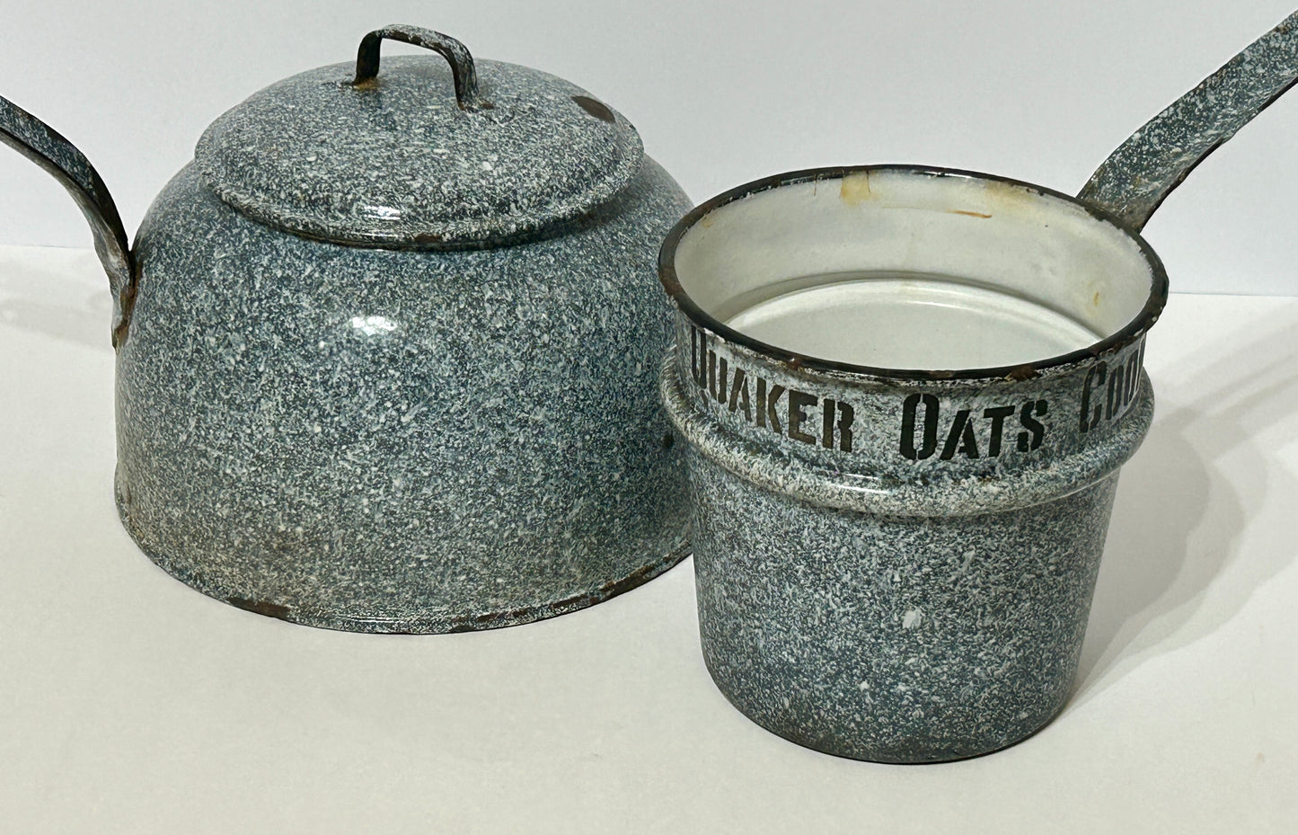 ANTIQUE ENAMELWARE ADVERTISING QUAKER OATS COOKER DOUBLE BOILER