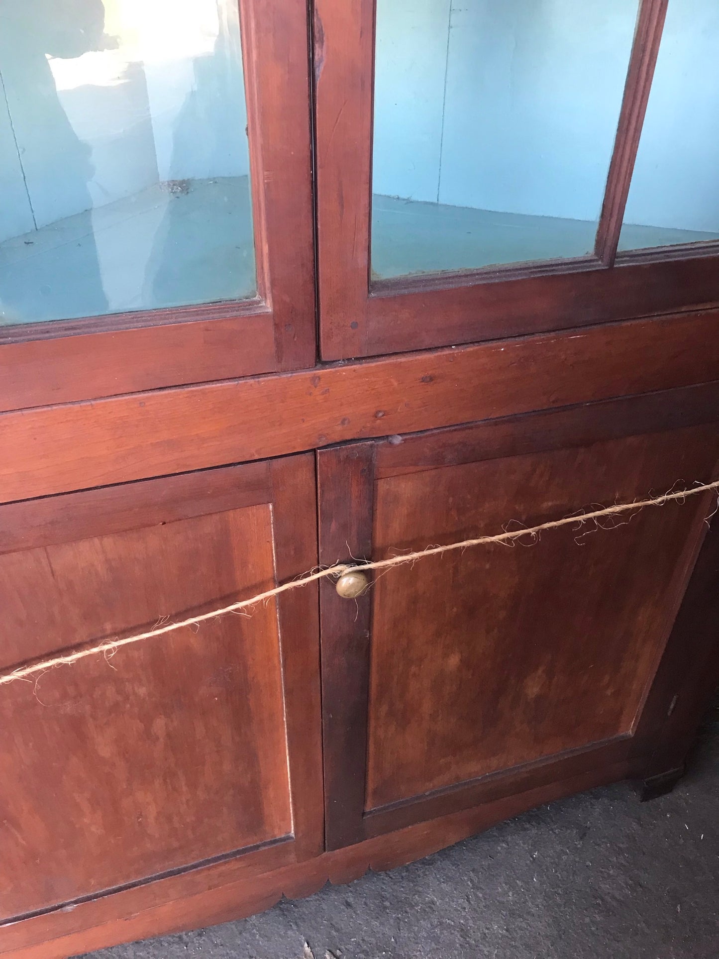 MID 1800's CORNER CABINET WITH 16 GLASS PANES