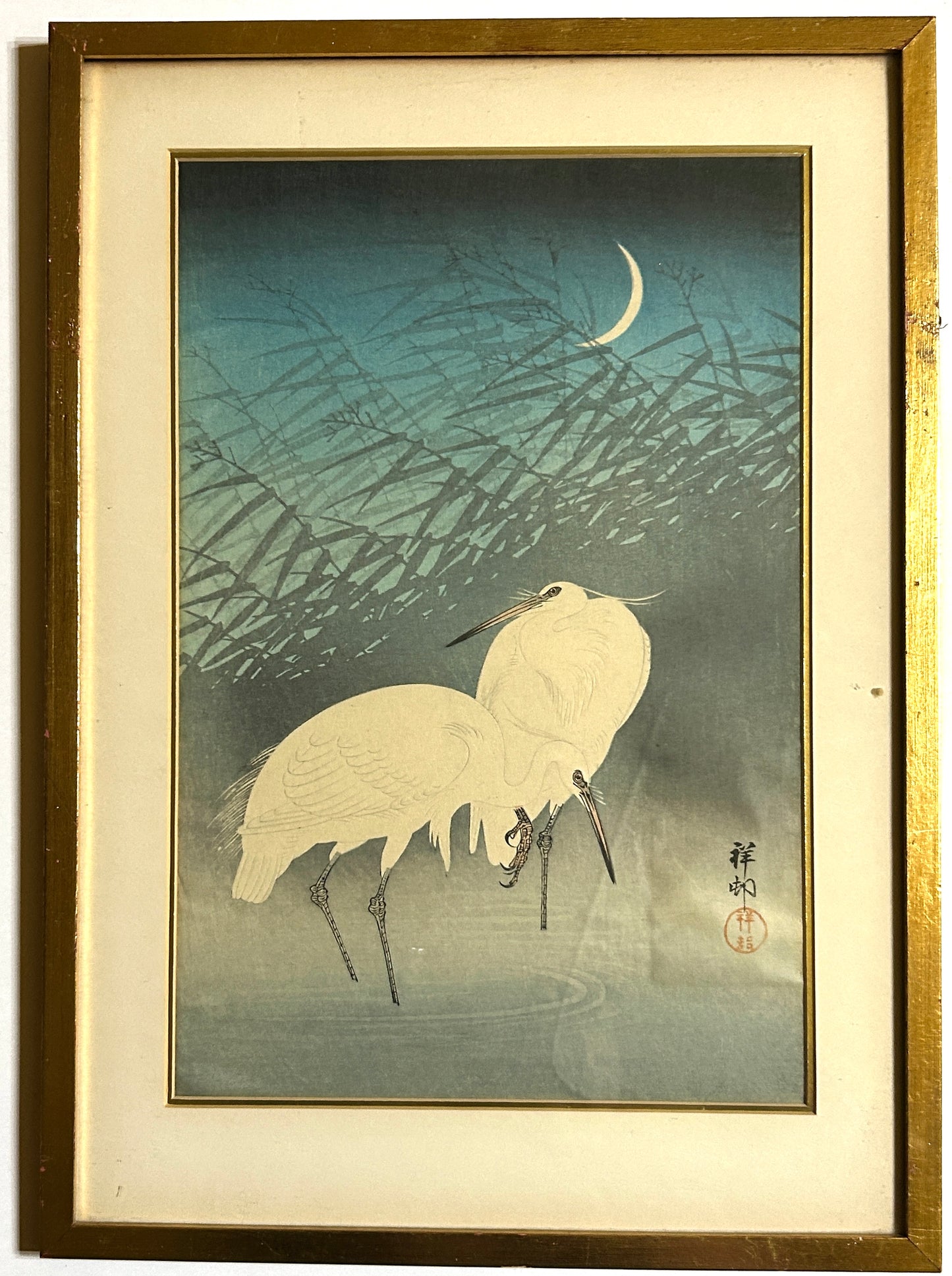 SHOSON JAPANESE WOODBLOCK 1877-1945 HERONS IN REEDS