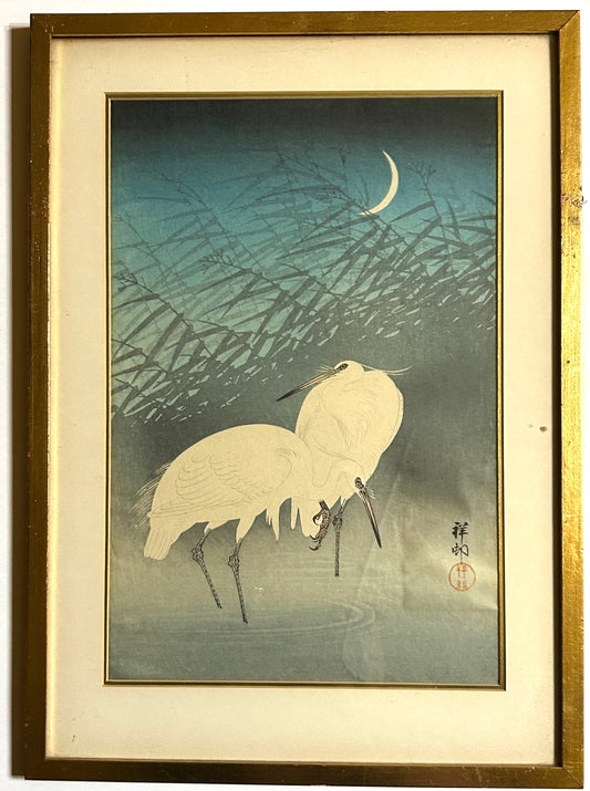SHOSON JAPANESE WOODBLOCK 1877-1945 HERONS IN REEDS