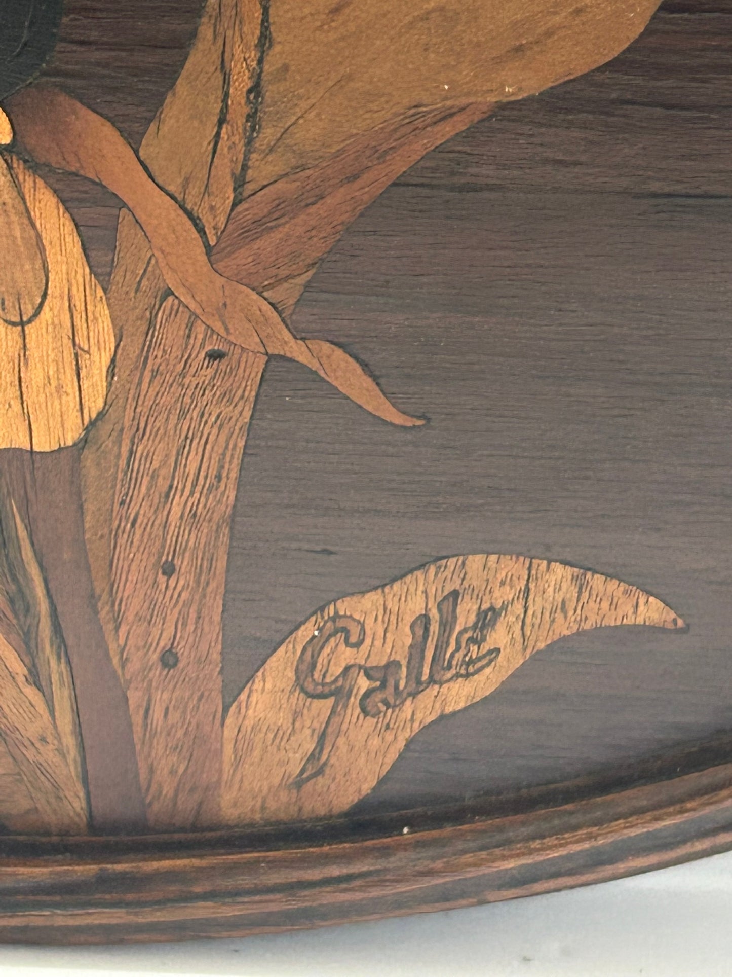 GALLE INLAID FRENCH WOODEN TRAY SIGNED