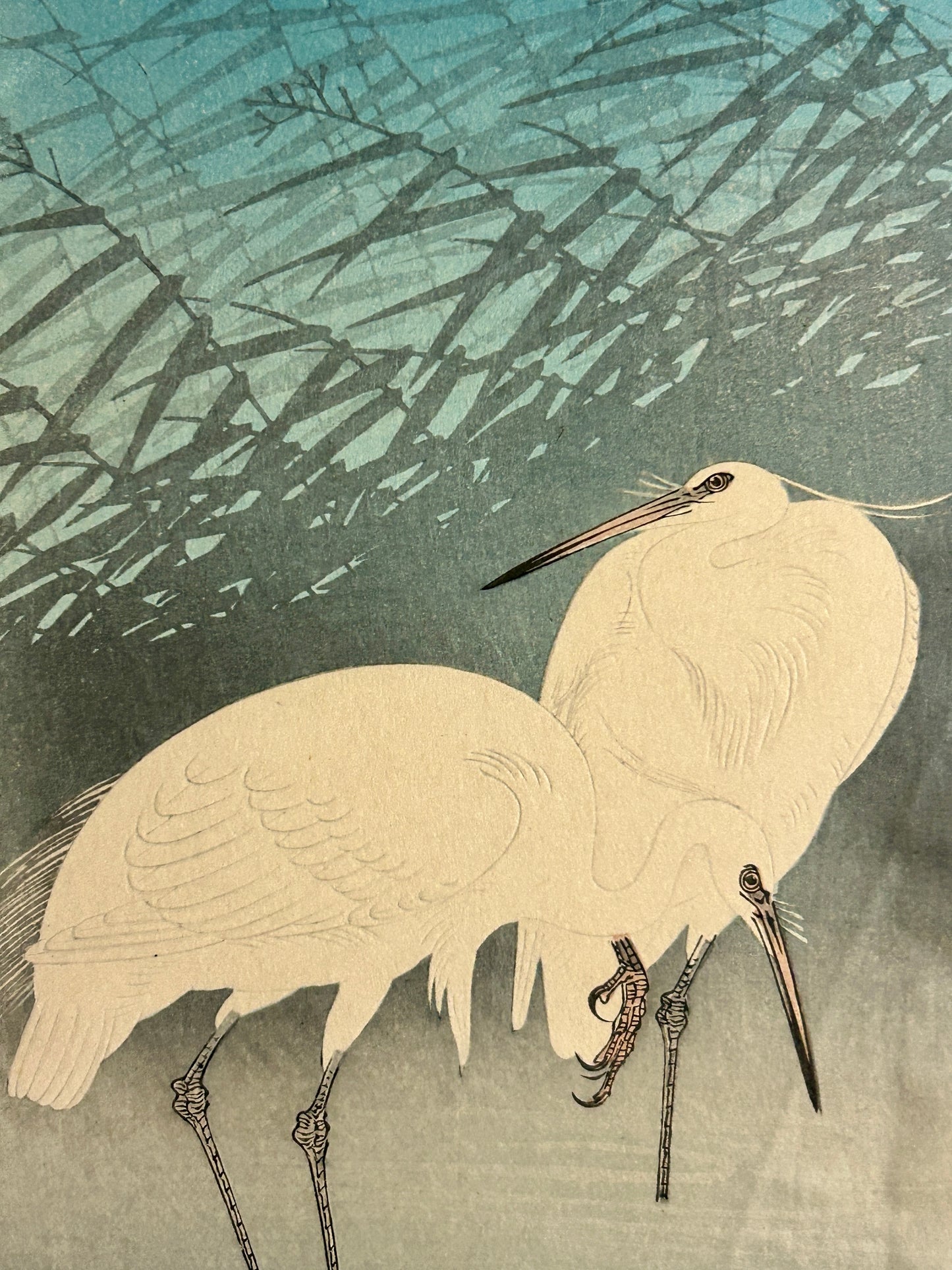 SHOSON JAPANESE WOODBLOCK 1877-1945 HERONS IN REEDS