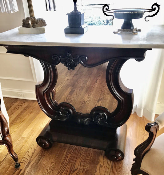 1860's MAHOGANY MARBLE TOP PIER TABLE