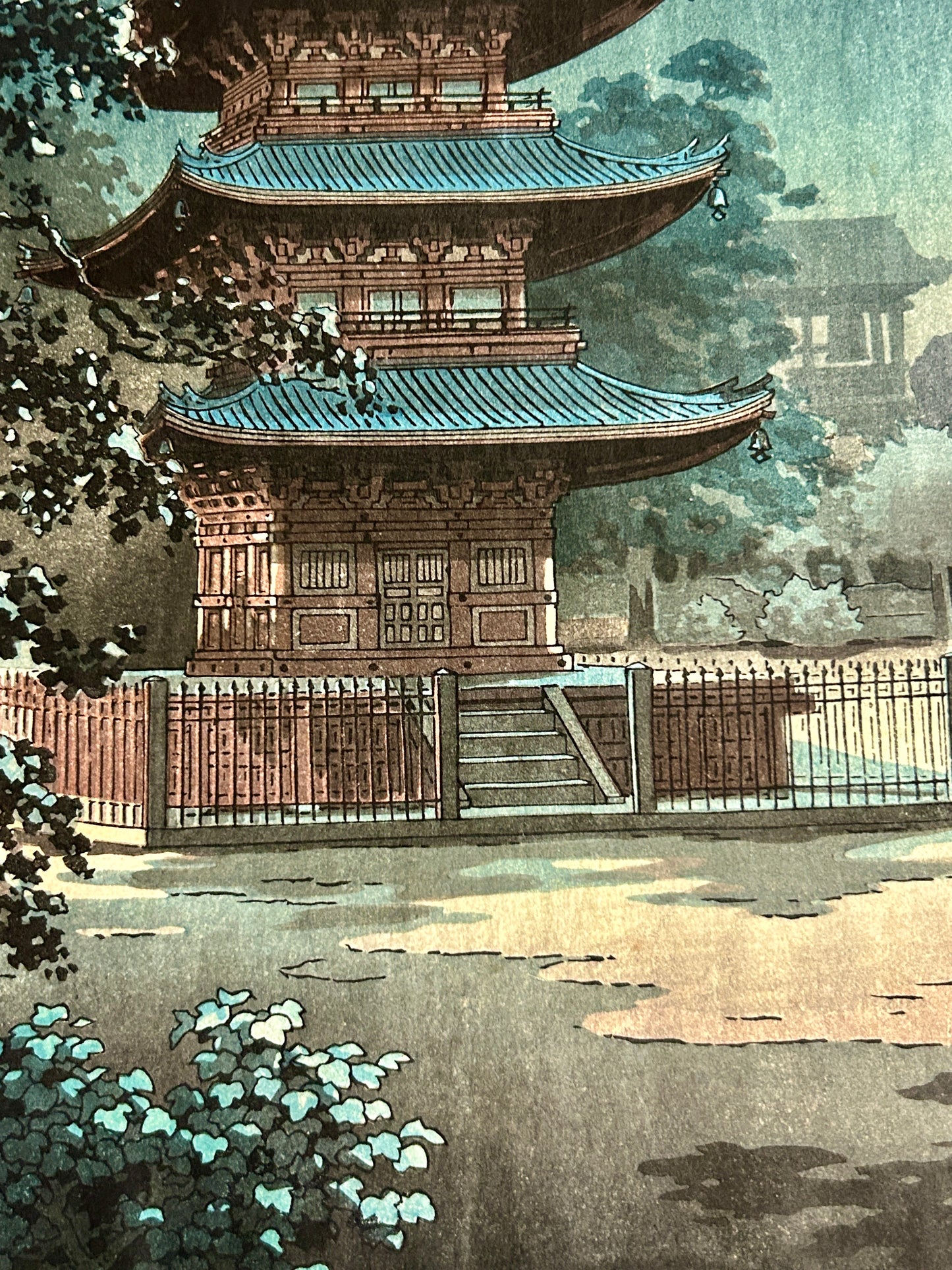 TSUCHIYA KOITSU 1870-1949 JAPANESE WOODBLOCK OF TEMPLE