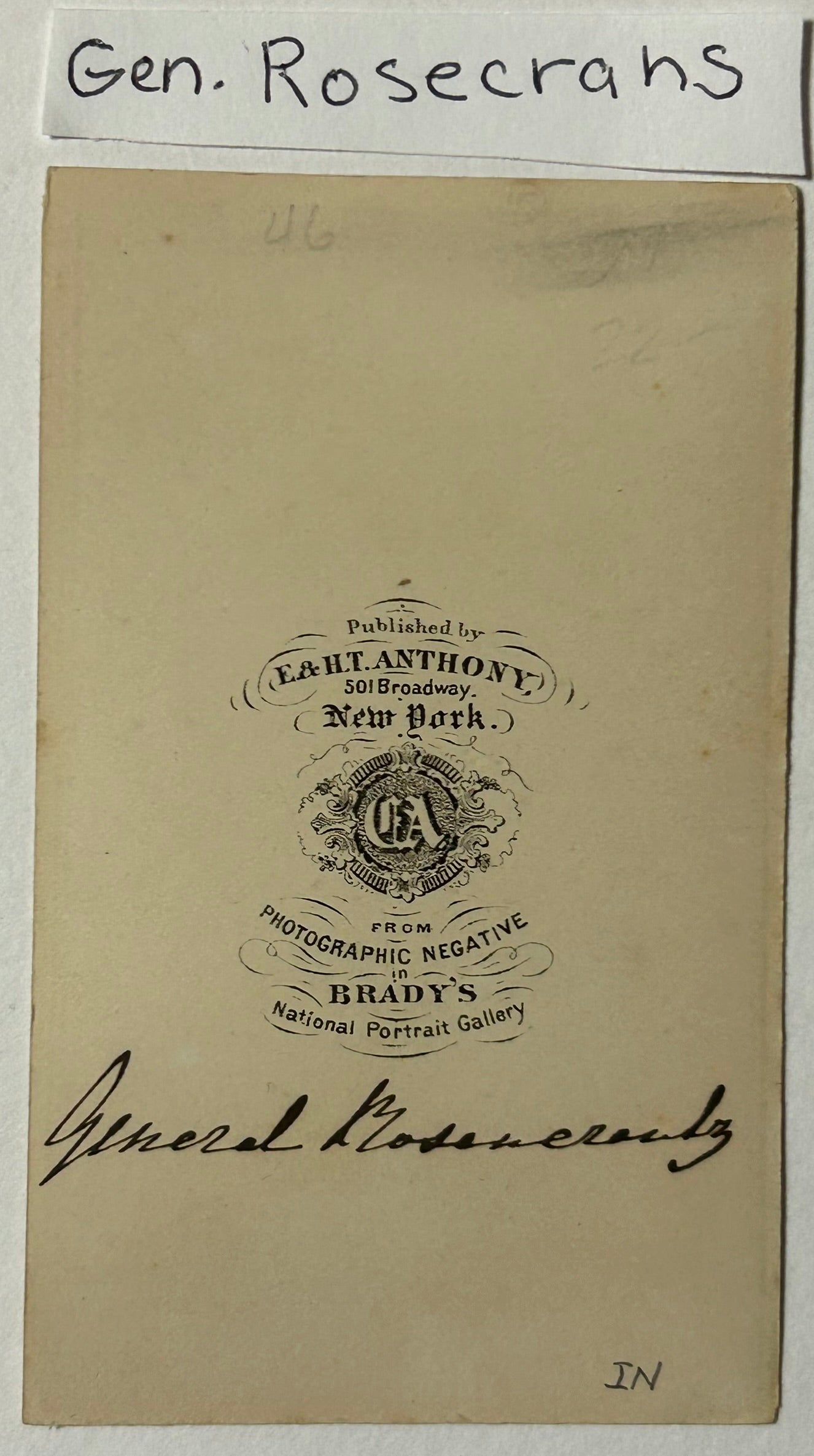 CIVIL WAR CDV PHOTO OF GENERAL ROSECRANS