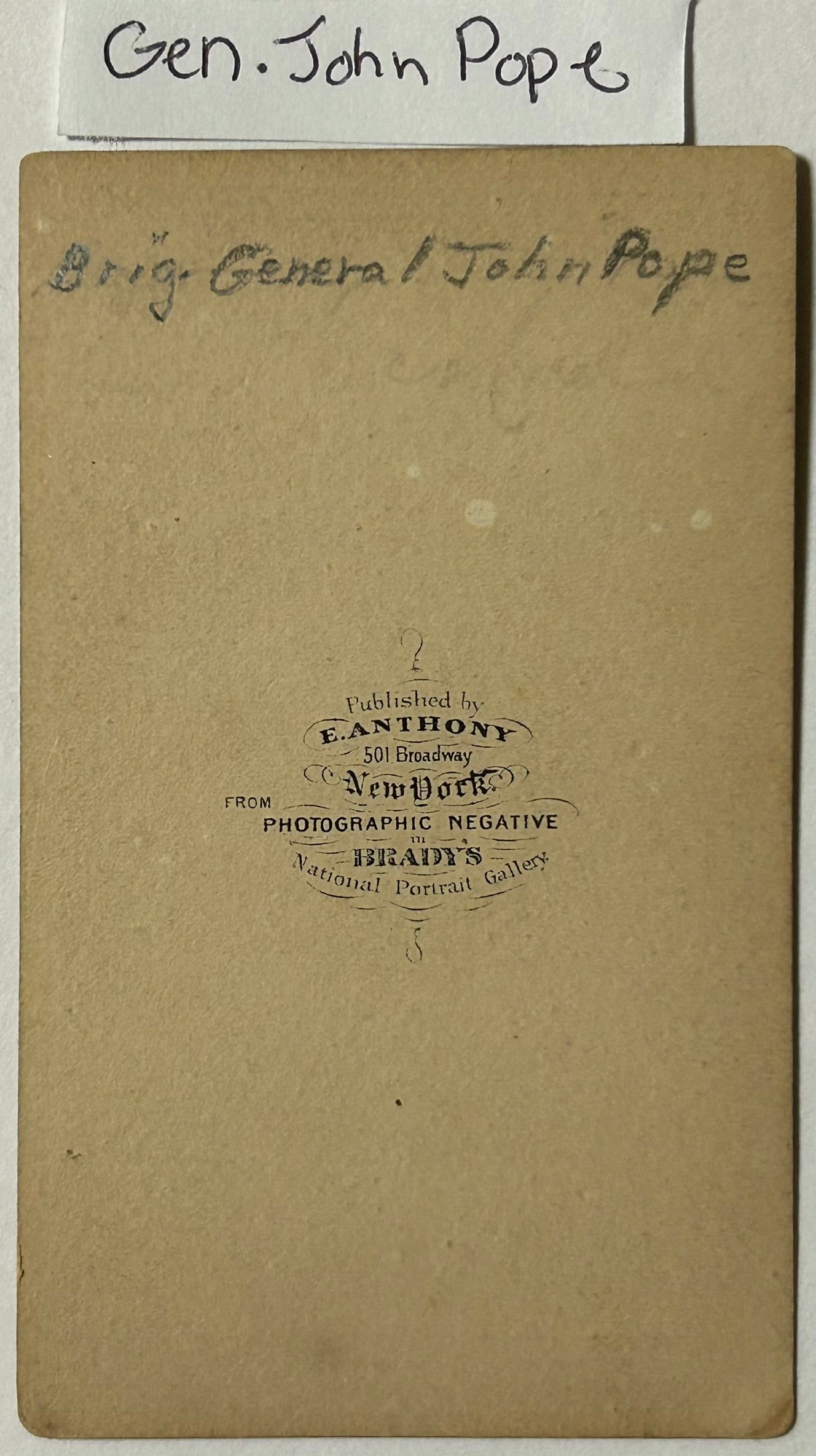 CIVIL WAR BRIGADIER GENERAL JOHN POPE CDV PHOTOGRAPH