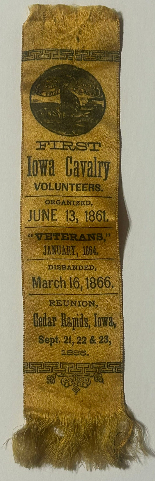 1ST IOWA CAVALRY VOLUNTEERS 1886 REUNION RIBBON