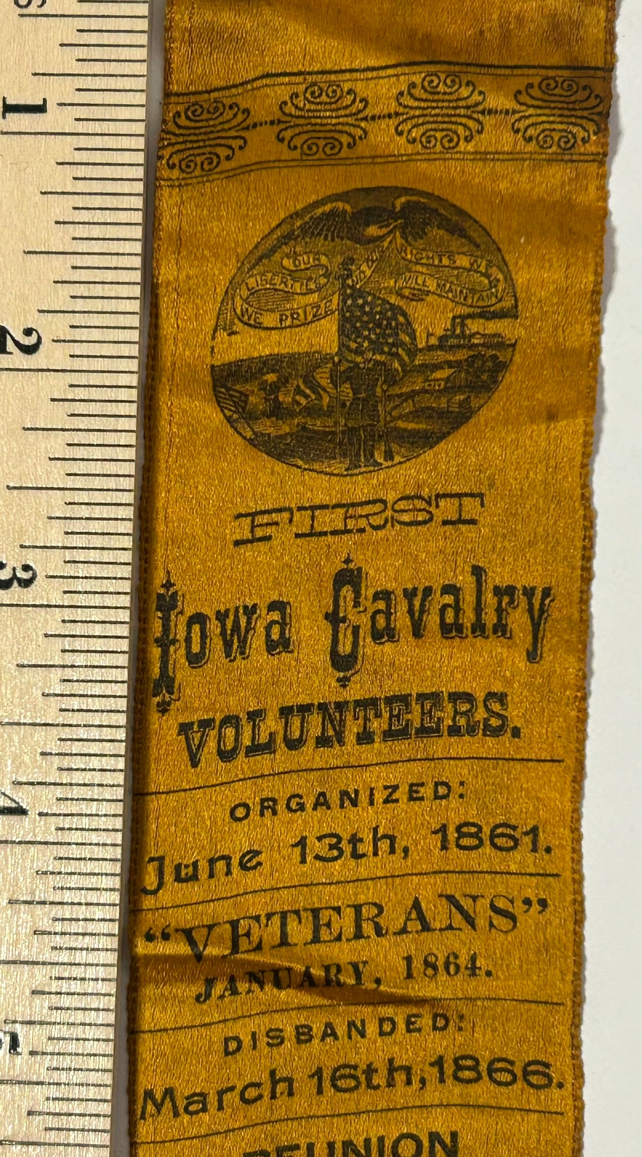 FIRST IOWA CAVALRY VOLUNTEERS 1892 REUNION RIBBON