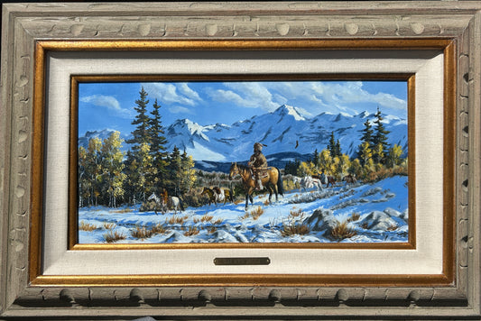 FLOYD DROWN TEXAS ARTIST SOUTHWEST PAINTING OF TRAPPERS ON HORSES