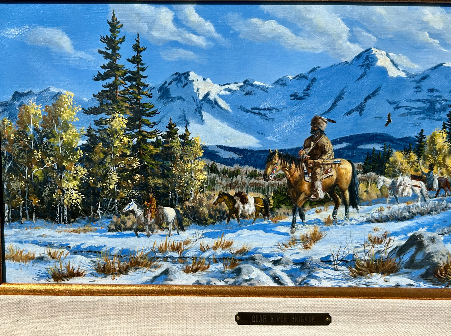 FLOYD DROWN TEXAS ARTIST SOUTHWEST PAINTING OF TRAPPERS ON HORSES