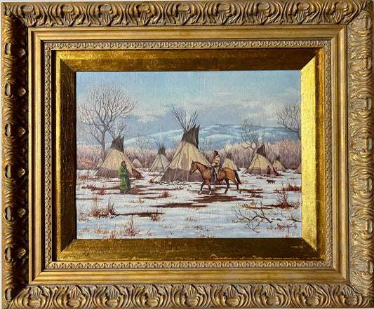 GEORGE DABICH 1922-2013 WYOMING AND CALIFORNIA NATIVE AMERICANS CAMP IN WINTER