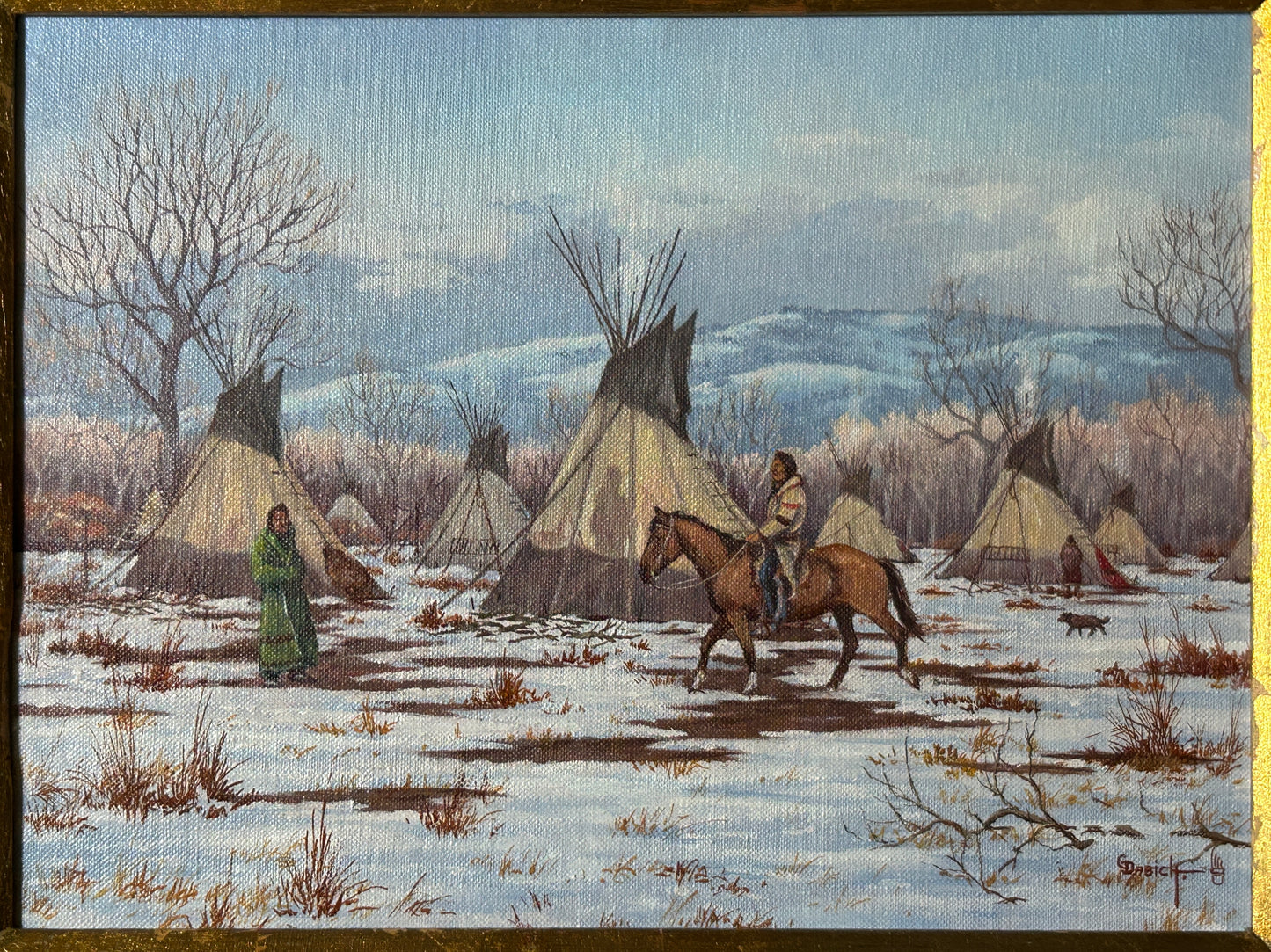 GEORGE DABICH 1922-2013 WYOMING AND CALIFORNIA NATIVE AMERICANS CAMP IN WINTER