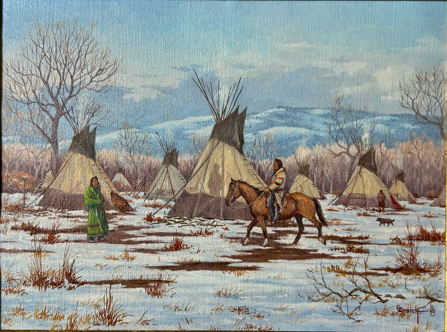 GEORGE DABICH 1922-2013 WYOMING AND CALIFORNIA NATIVE AMERICANS CAMP IN WINTER