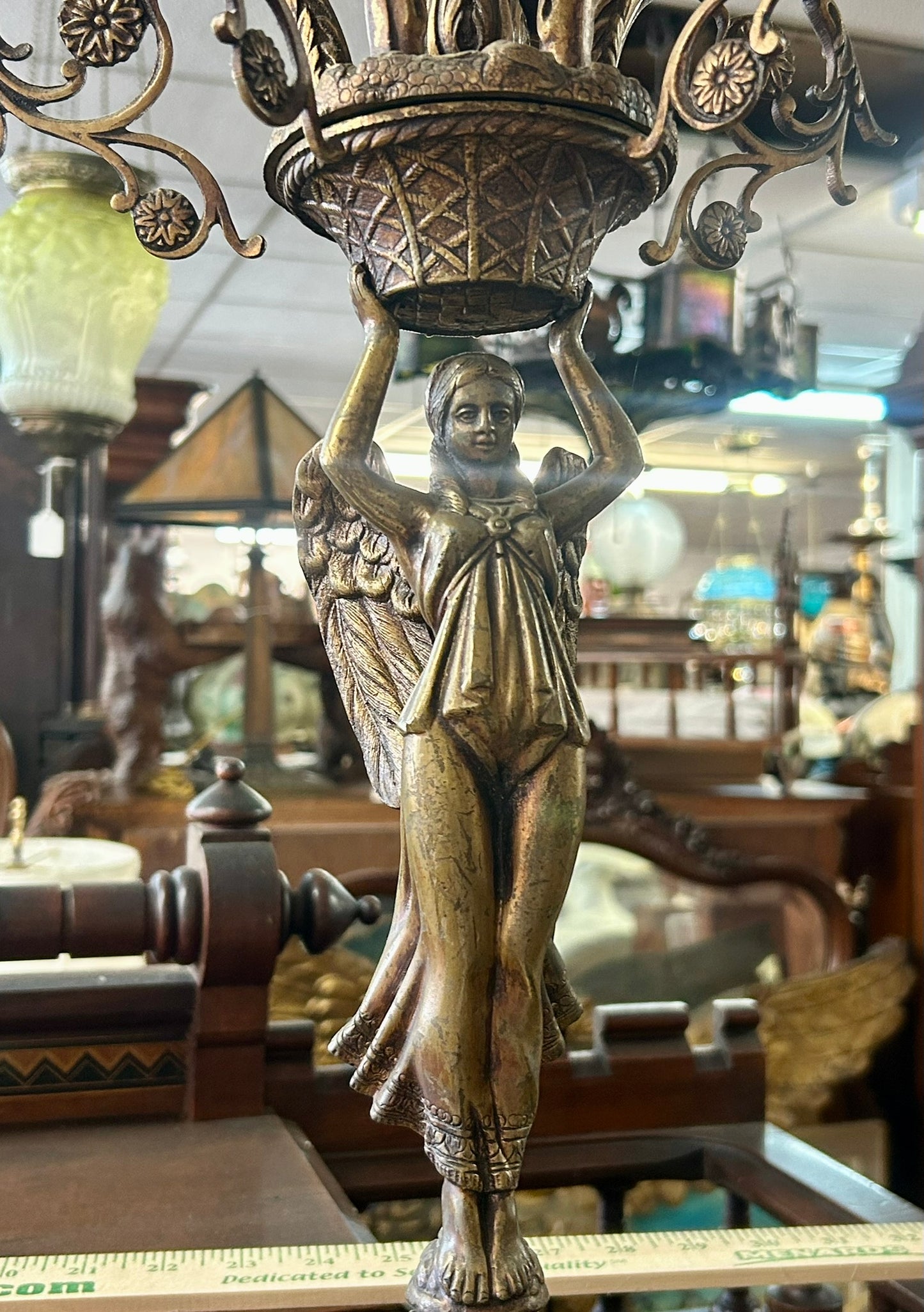 FIGURAL ANGEL BRONZE ANTIQUE CANDLE HOLDER