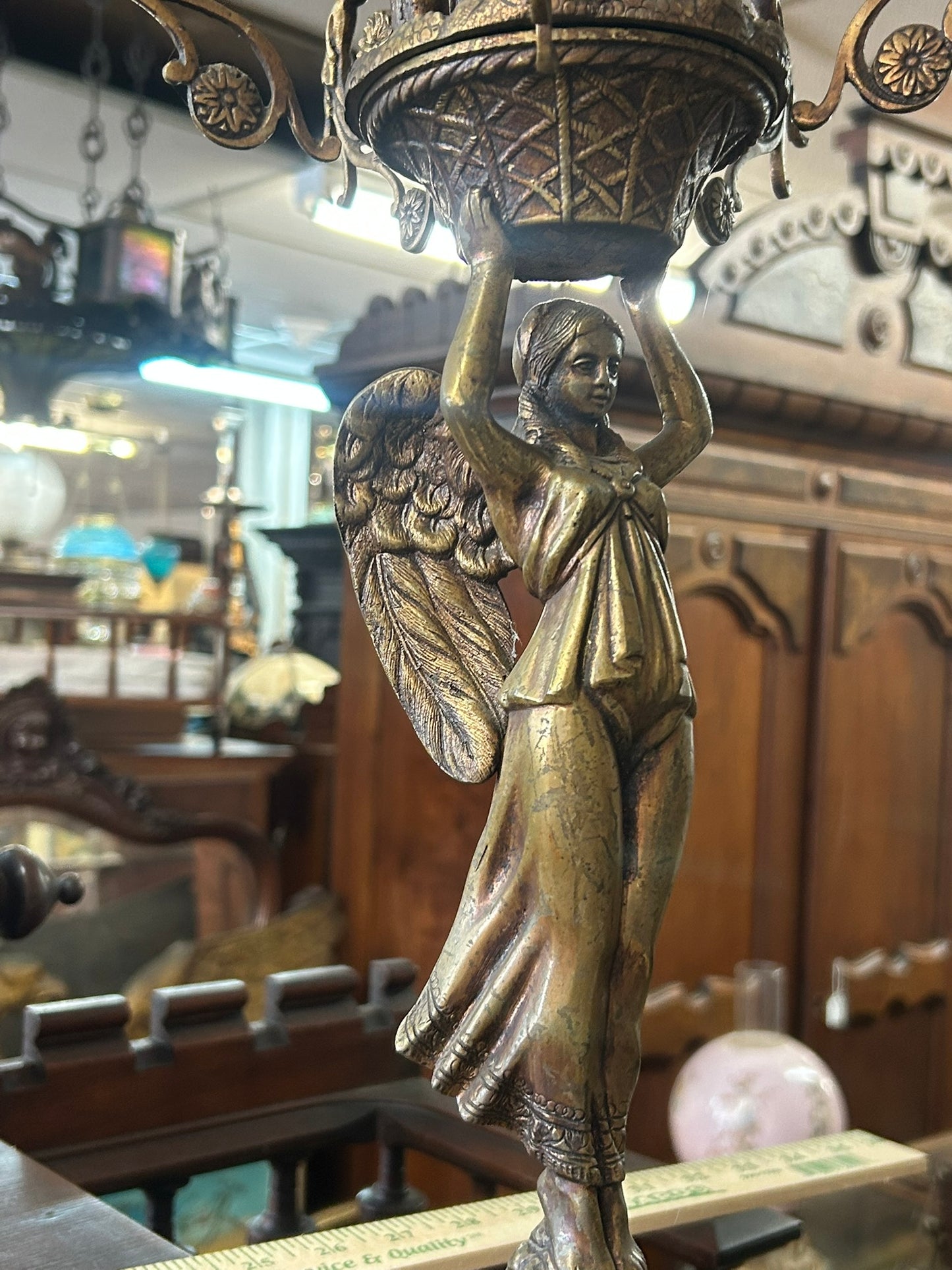 FIGURAL ANGEL BRONZE ANTIQUE CANDLE HOLDER