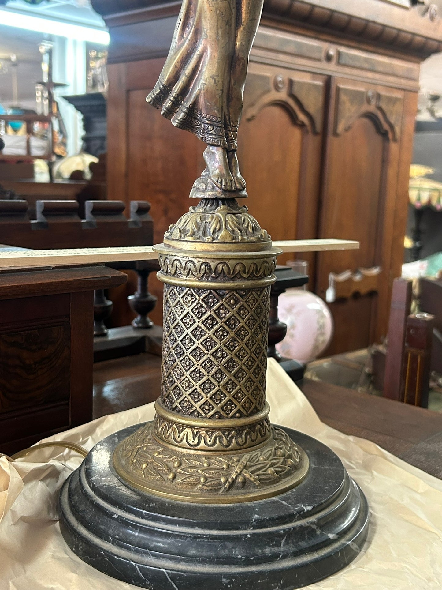 FIGURAL ANGEL BRONZE ANTIQUE CANDLE HOLDER