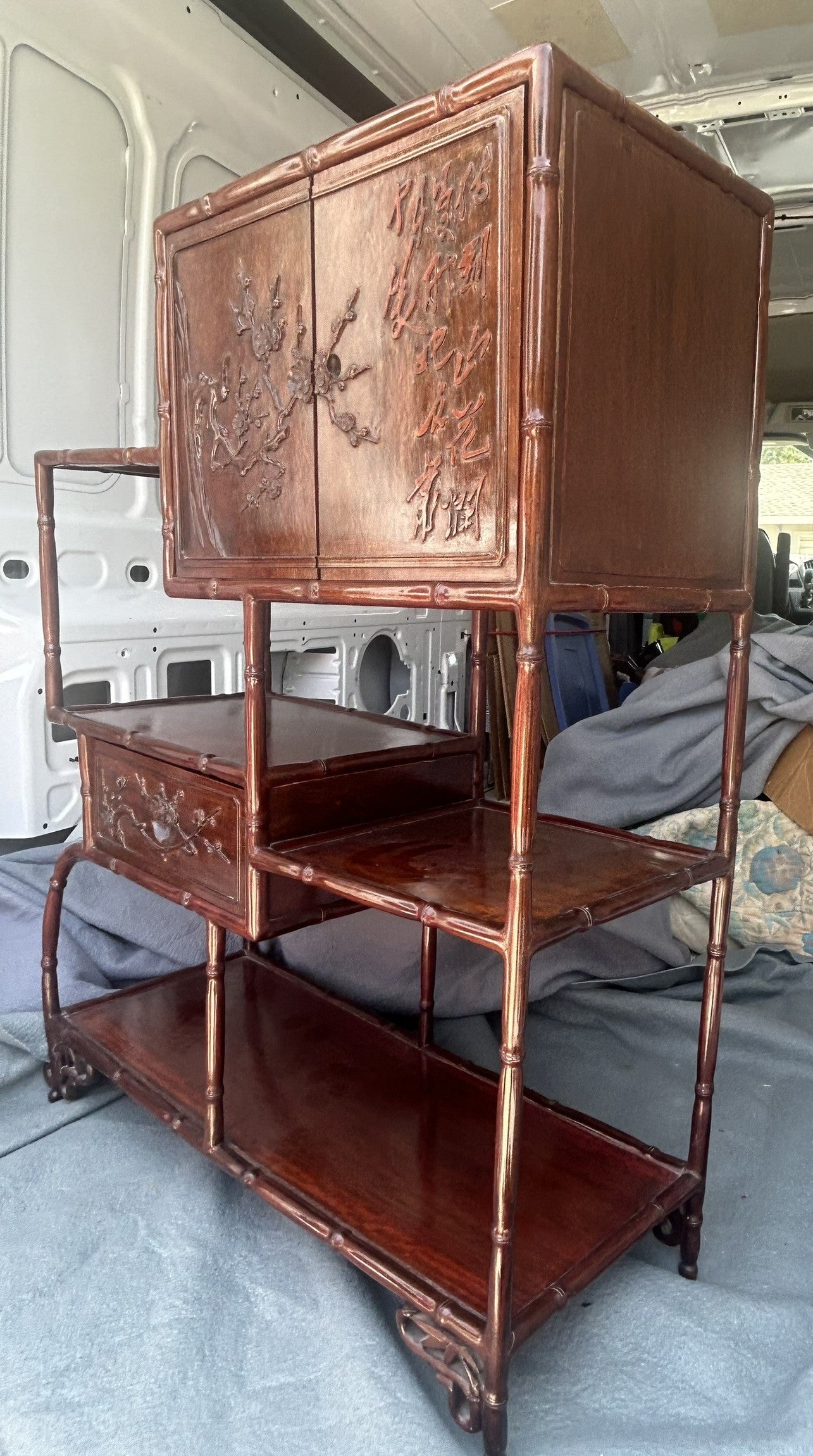 JAPANESE ANTIQUE CARVED WOOD DISPLAY CABINET