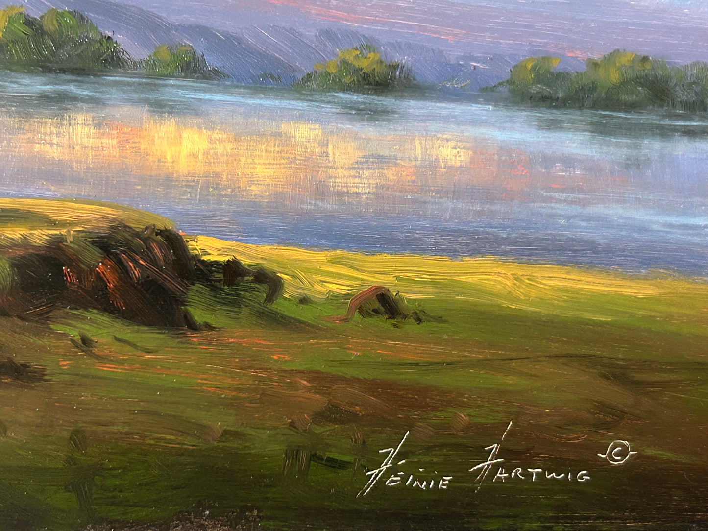 HEINIE HARTWIG PAINTER BORN IN 1937 PAINTING OF NATIVE AMERICAN ENCAMPMENT