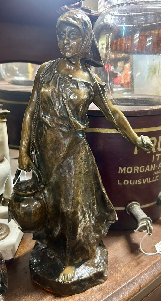ANATOLE JEAN GUILLET 1865-1911 FRANCE GIRL WITH PAIL BRONZE STATUE